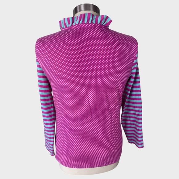 Mustard Pie Womens Medium Pink Blue Button Front Long Sleeve Top - Picture 6 of 7